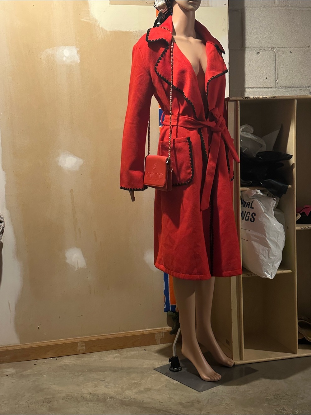 Red Belted Long Sleeve Women's Dress